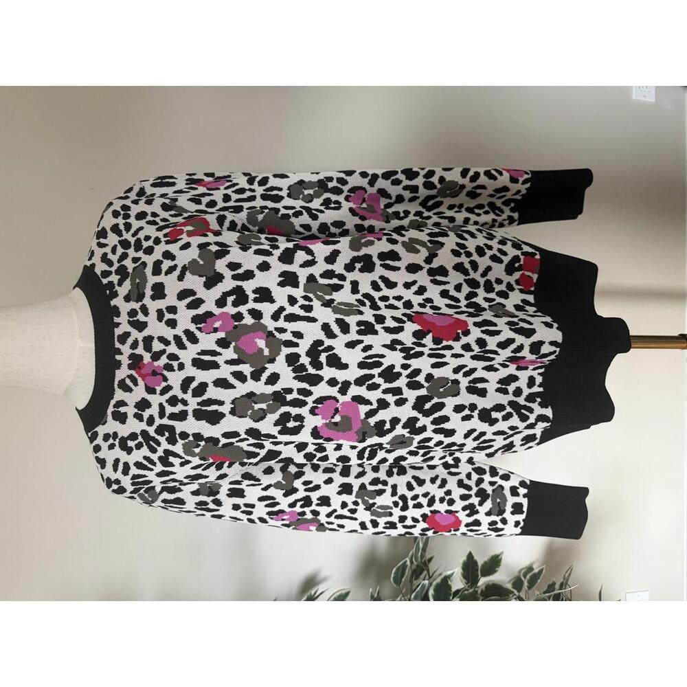 Rare Ted Baker Women's Leopard Print Knit Sweater Pink Accent Size 4